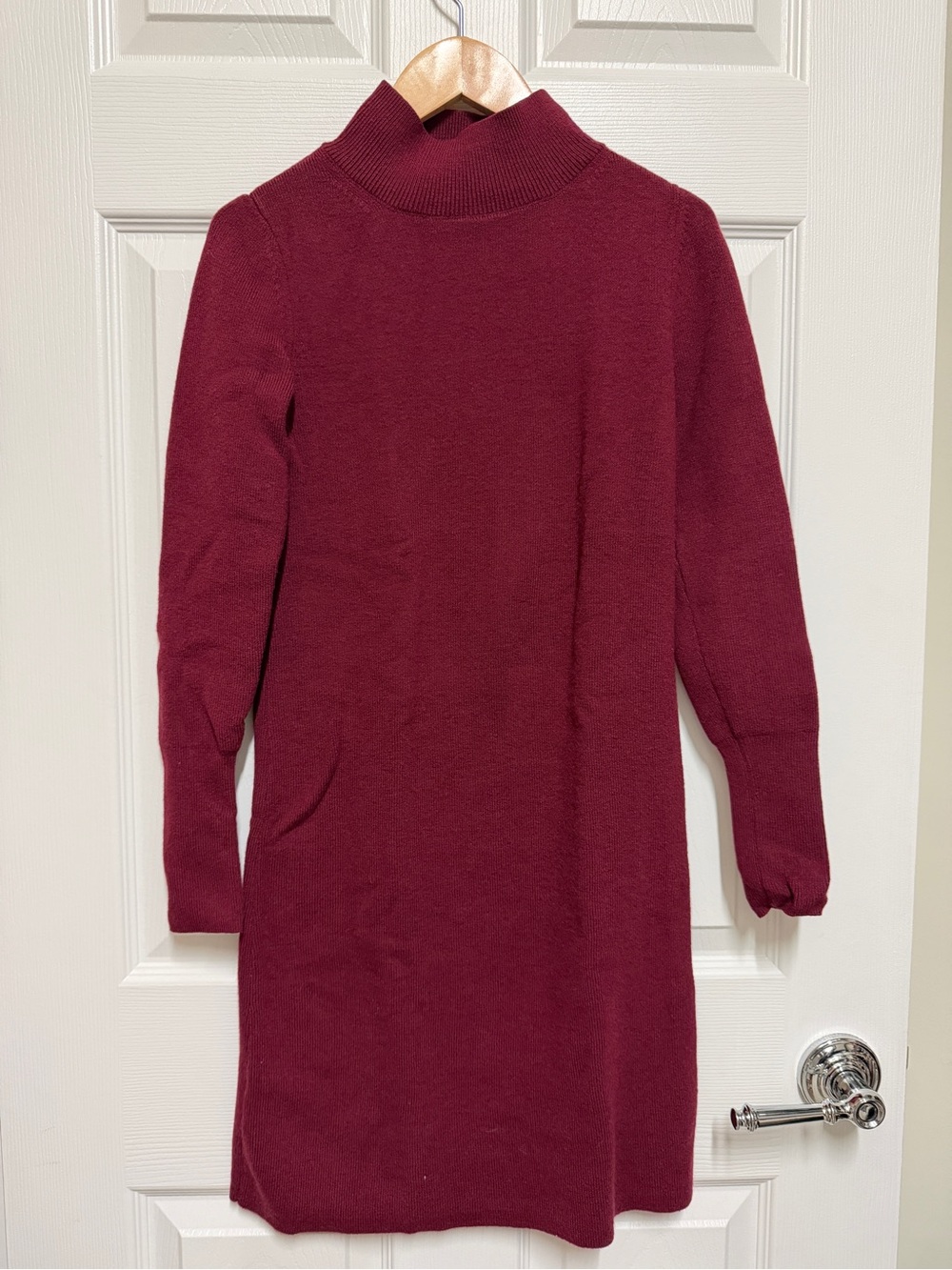Ann Taylor Burgundy Long-Sleeve Turtleneck Knit Dress